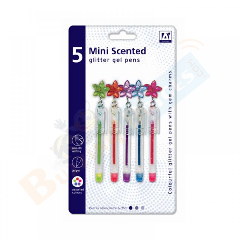 Mini Glitter Scented Gel Pen with Chain Pack of 5