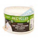 Banquet 100 Recycled Tie Handle Tall 50L Kitchen Bin Liners