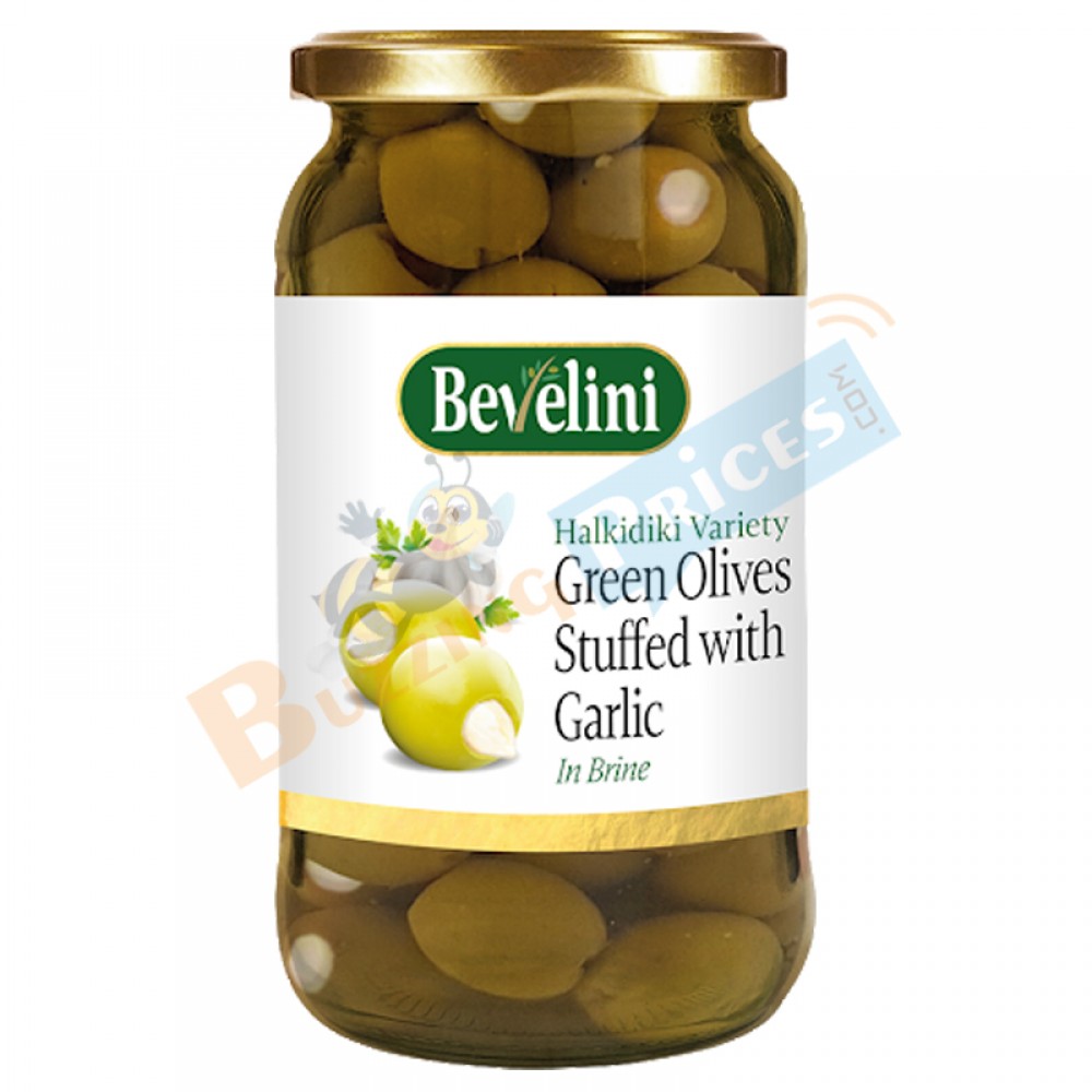 Bevelini Halkidiki Green Olives Stuffed with Garlic 365g 