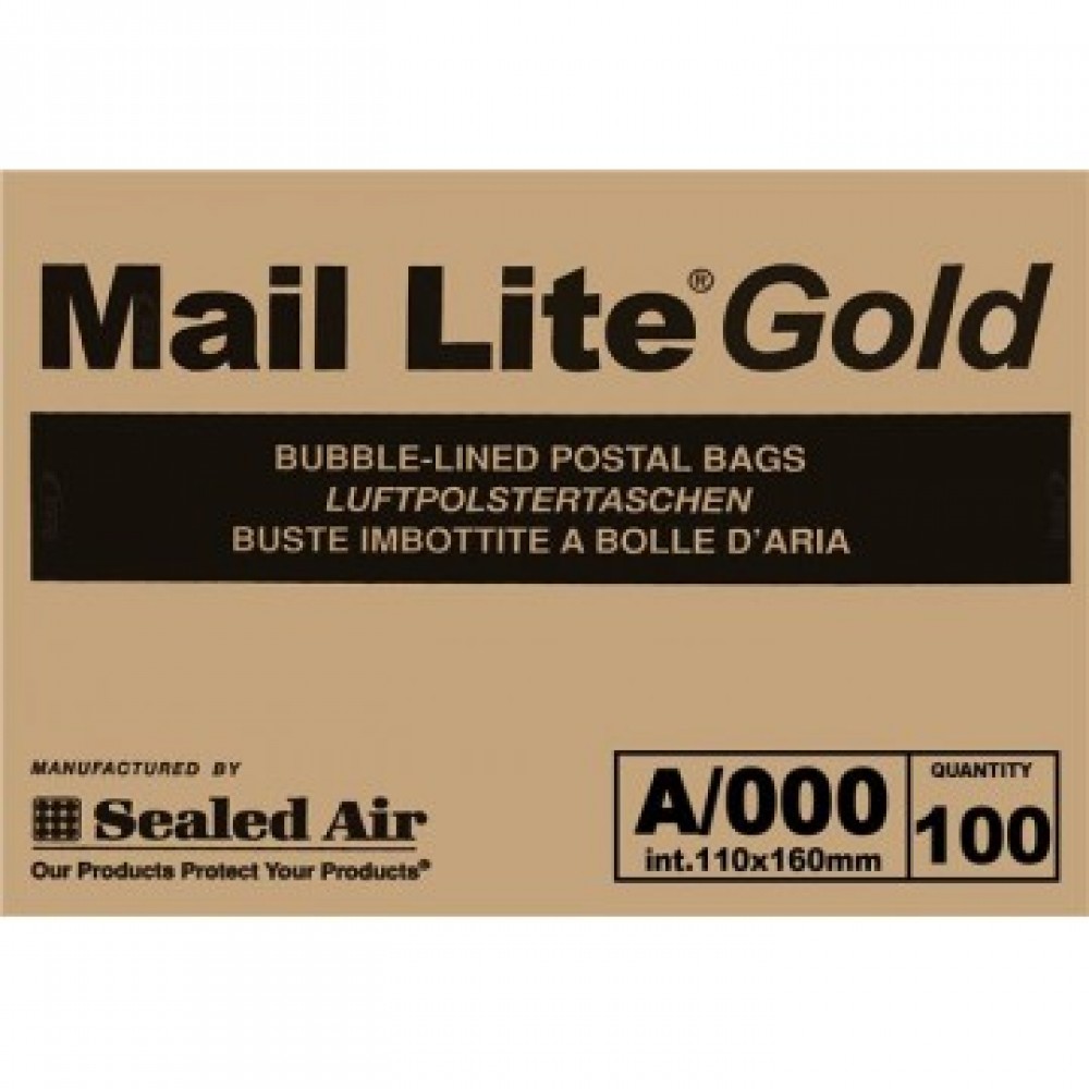 Mail Lite Gold/Brown A/000 Bubble Padded Envelopes 110 x 160mm - Box of 100