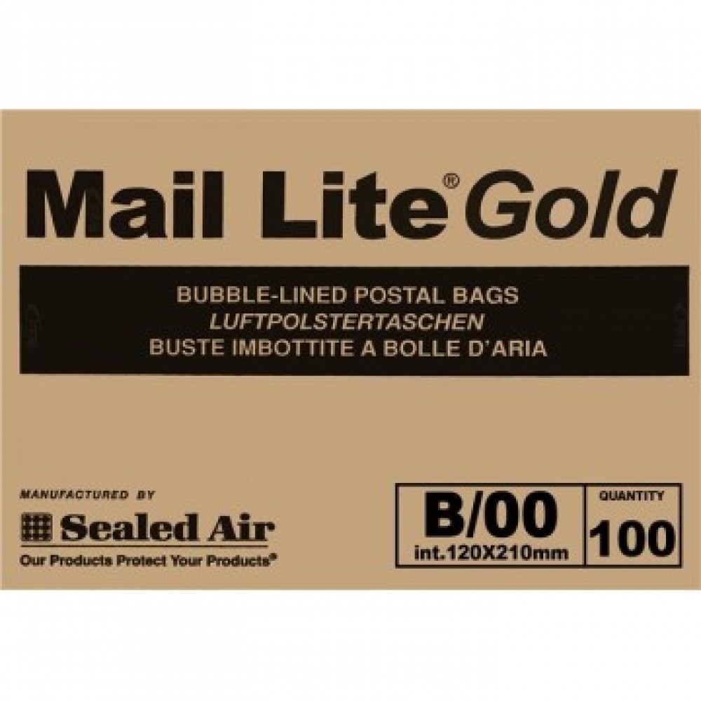 Mail Lite Gold / Brown B/00 Bubble Padded Envelopes 120 x 220mm , Box of 100
