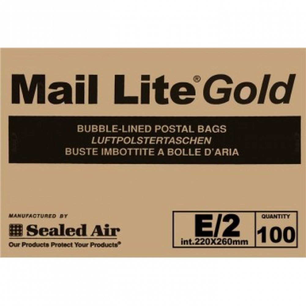 Mail Lite Gold / Brown E/2 Bubble Padded Envelopes 220 x 260mm - Box of 100