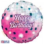 Happy Birthday Holographic Glitter Ball Metallic Helium Foil Balloon 18 inches