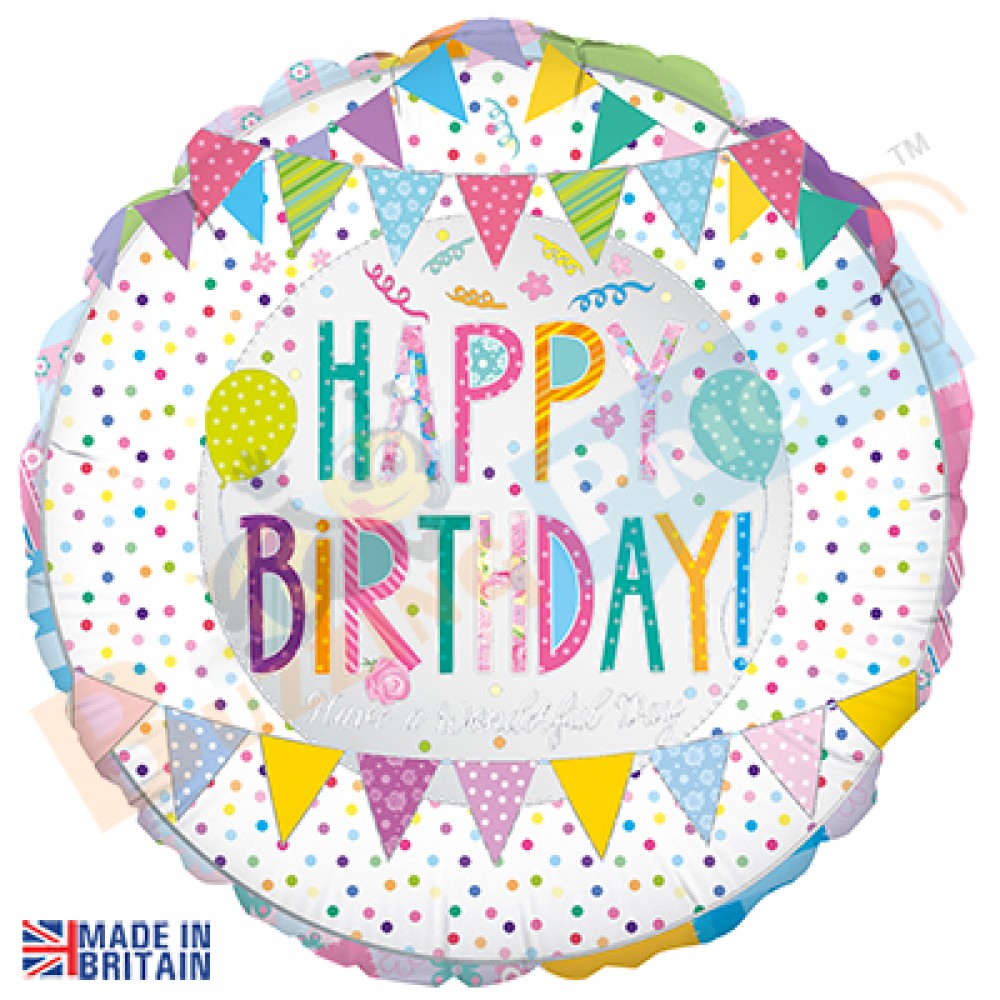 Happy Birthday Patchwork Bunting Helium Foil Balloon 18 inches