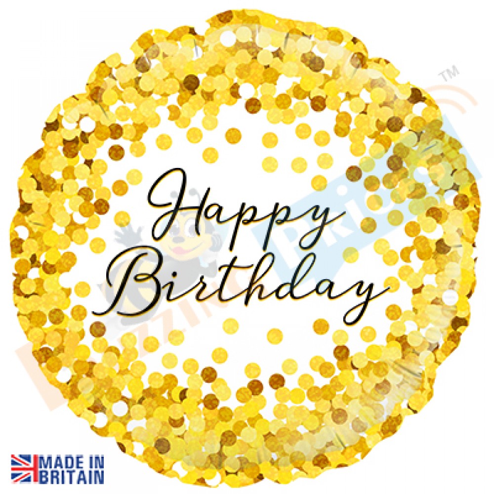 Gold Sparkle Happy Birthday Holographic Helium Foil Balloon 18 inches
