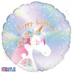 Happy Birthday Pastel Unicorn Iridescent Helium Foil Balloon 18 inches
