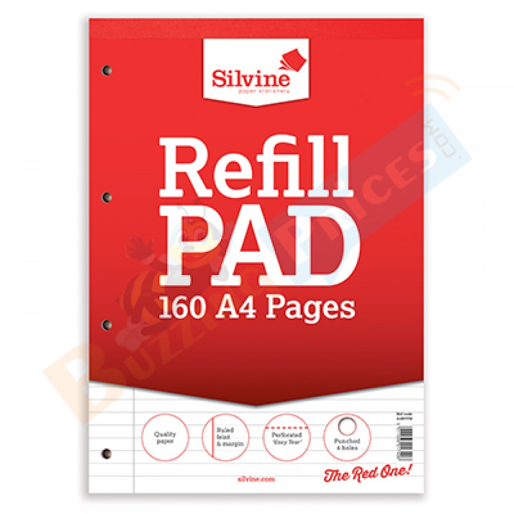 Silvine A4 Refill Pad Ruled Fient with Margin, 160 Pages