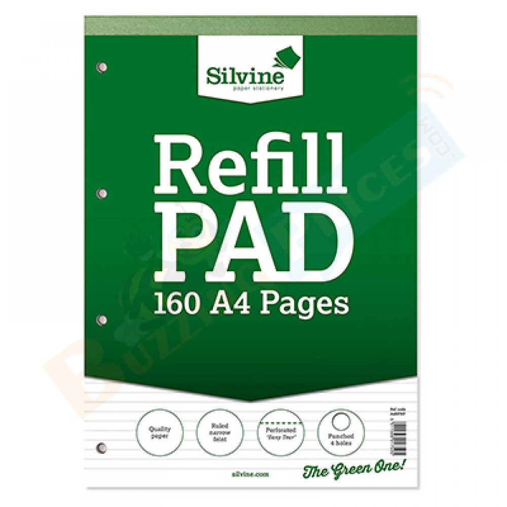 Silvine A4 Refill Pad Ruled Fient without Margin, 160 Pages